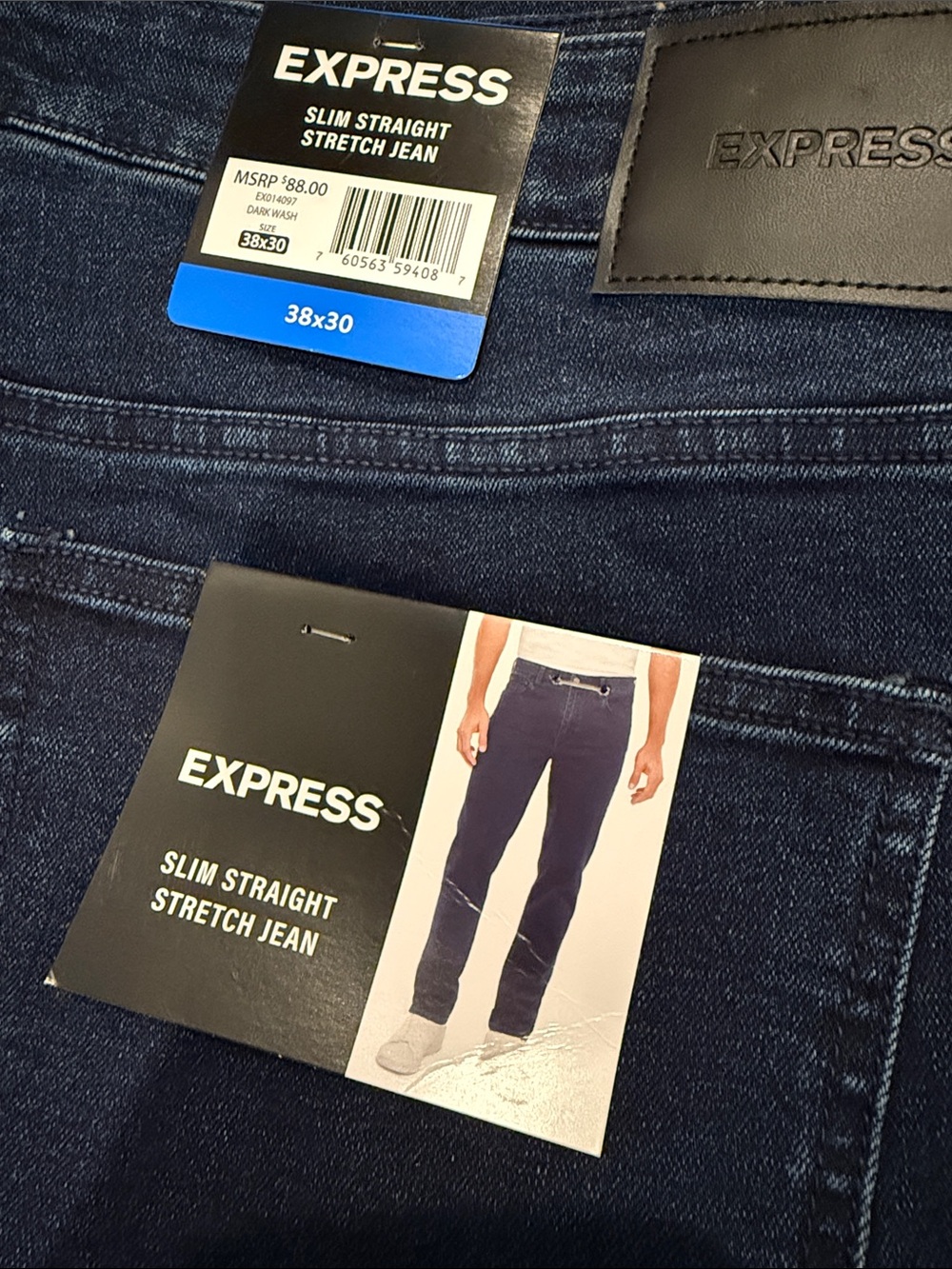 Express Men’s Slim Straight Jeans - Dark Indigo Blue 38x30